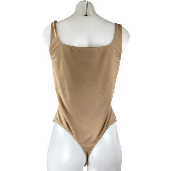 Aritzia Babaton Brown Tan Sleeveless Square Neck One Piece Bodysuit Tank Top XL - Picture 2 of 4